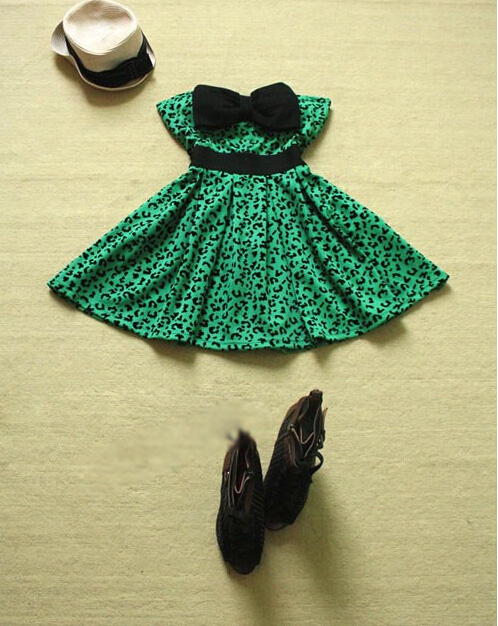 Cute Dresses Winter Ladies Printed Leopard Print Bowknot Short Strapless - Green
