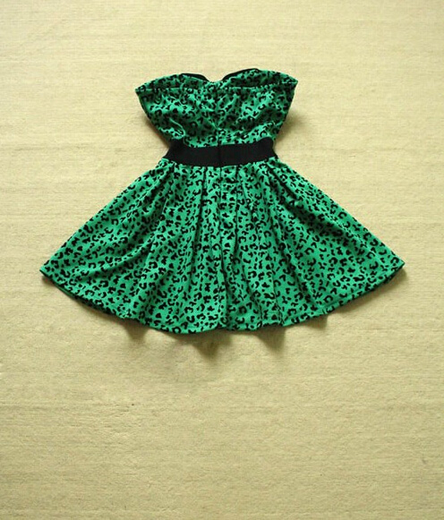 Cute Dresses Winter Ladies Printed Leopard Print Bowknot Short Strapless - Green