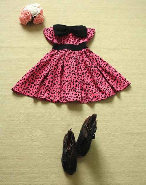 Cute Dresses Winter Ladies Printed Leopard Print Bowknot Short Strapless - Rose