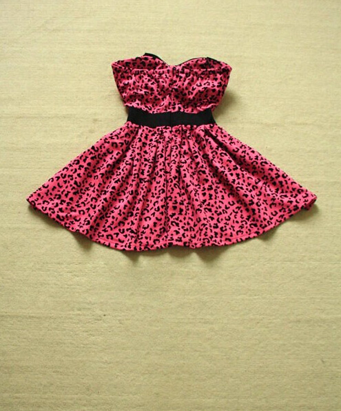 Cute Dresses Winter Ladies Printed Leopard Print Bowknot Short Strapless - Rose