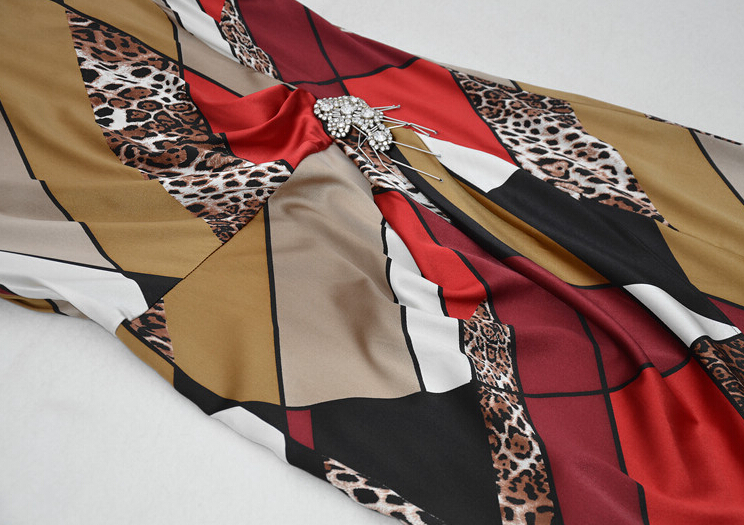 Dresses Summer Girls Silk Printed Leopard Print Geometric Patterns Plus Size - Red