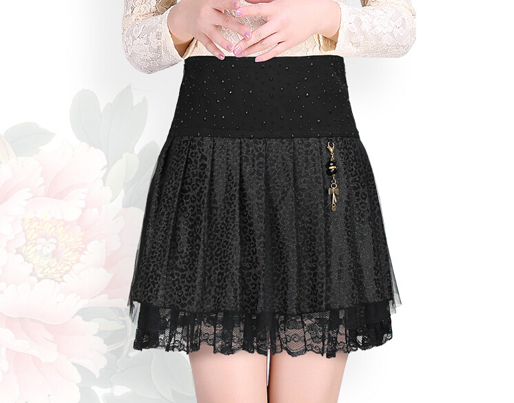 Dresses Women Leopard Print Lace Tunic Semi Knee Plus Size Length Ruffle - Black