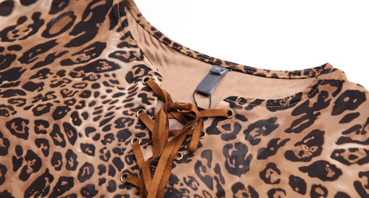 Elegant Dresses Fall Leopard Print Women Long Sleeve Ruffle - Coffee