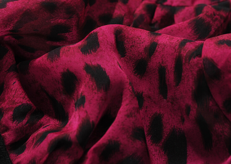 Elegant Dresses Spring Leopard Print Women Plus Size Long Lantern Sleeve - Black Red