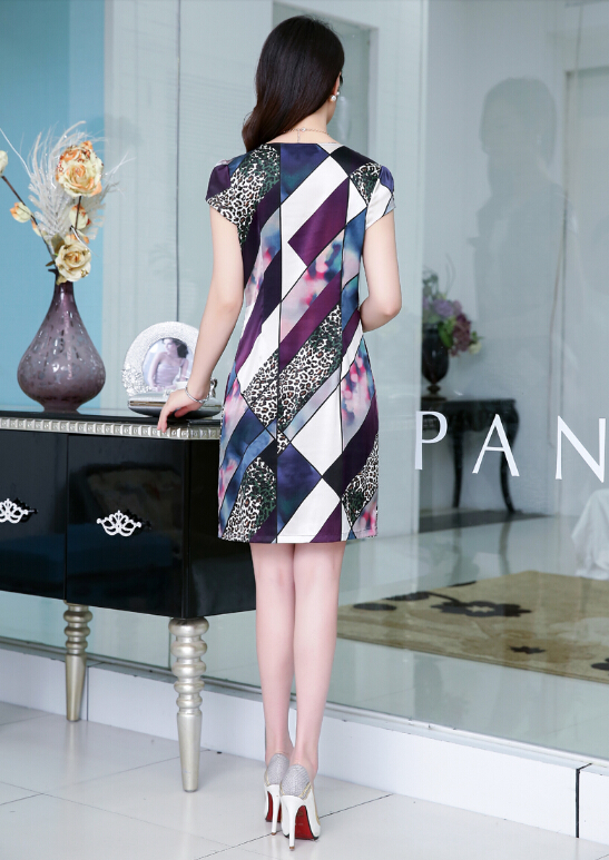 Elegant Dresses Summer Girls Printed Leopard Print Silk Knee Length - Purple