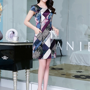 Elegant Dresses Summer Girls Printed Leopard Print Silk Knee Length - Purple