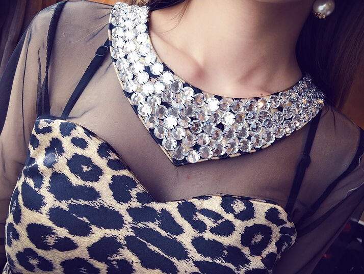 Elegant Dresses Winter Leopard Print Women Long Sleeve Backless - Coffee