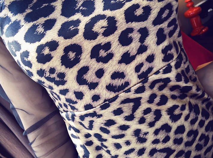 Elegant Dresses Winter Leopard Print Women Long Sleeve Backless - Coffee