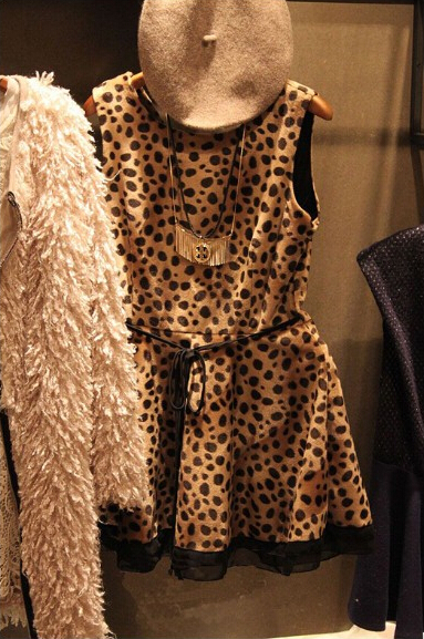 Elegant Dresses Winter Leopard Print Women Long Sleeve Knee Length - Coffee