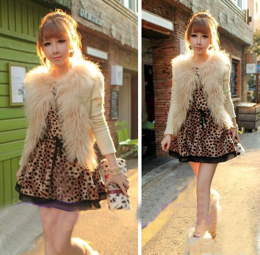 Elegant Dresses Winter Leopard Print Women Long Sleeve Knee Length - Coffee