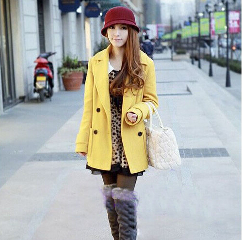 Elegant Dresses Winter Leopard Print Women Long Sleeve Knee Length - Coffee