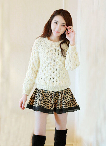 Elegant Dresses Winter Leopard Print Women Long Sleeve Knee Length - Coffee