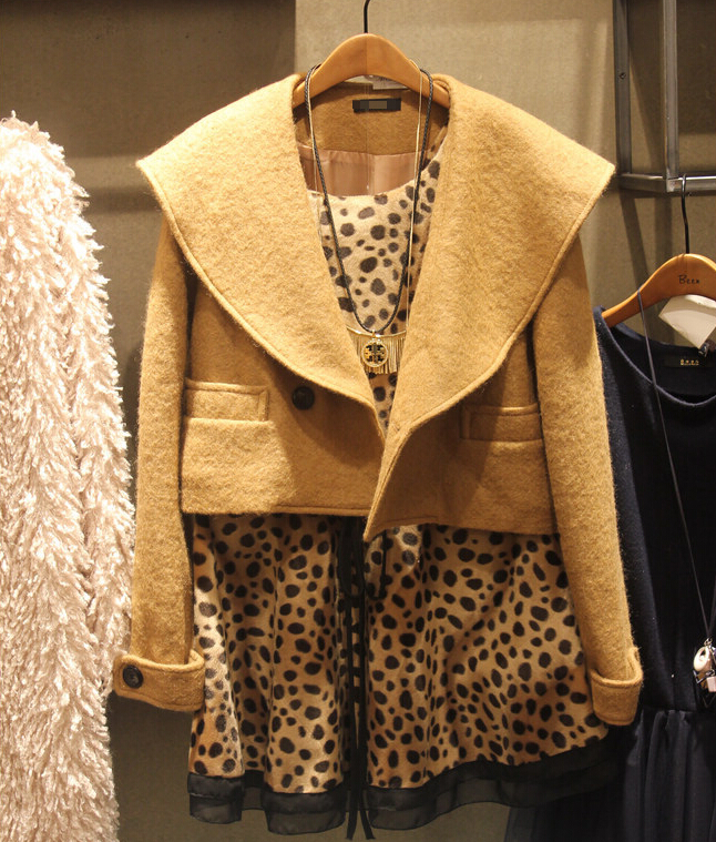 Elegant Dresses Winter Leopard Print Women Long Sleeve Knee Length - Coffee