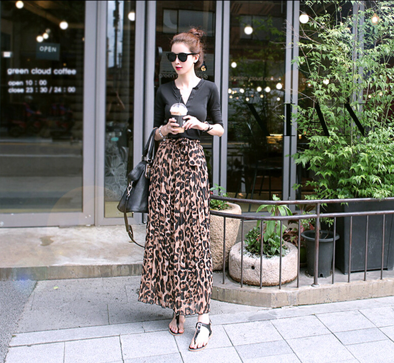 Fashion Dresses Girls Winter Leopard Print Long Semi Classy Chiffon - Coffee
