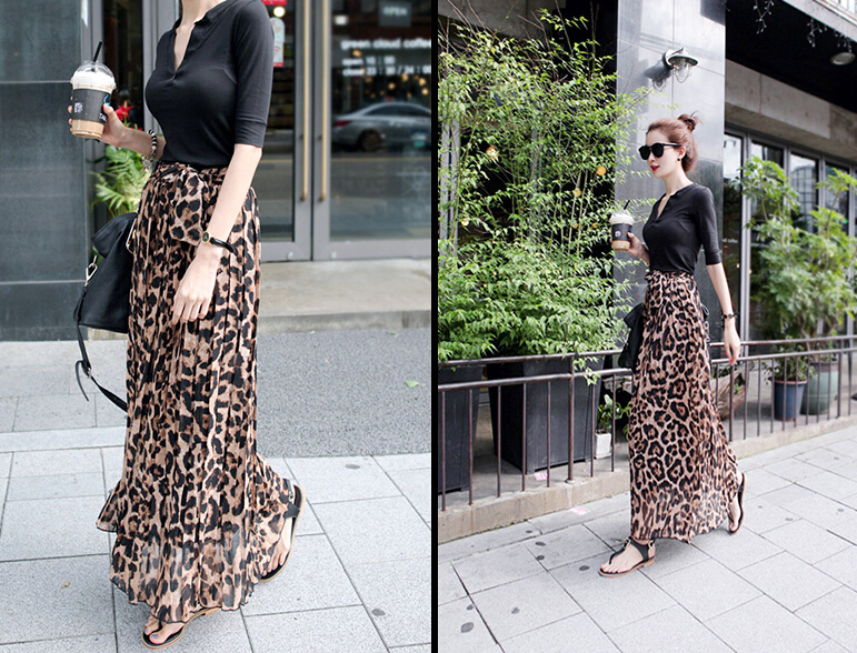 Fashion Dresses Girls Winter Leopard Print Long Semi Classy Chiffon - Coffee