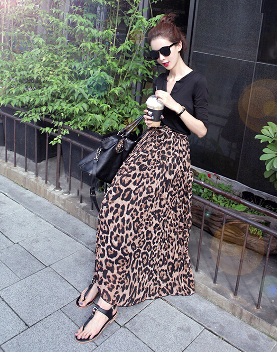 Fashion Dresses Girls Winter Leopard Print Long Semi Classy Chiffon - Coffee