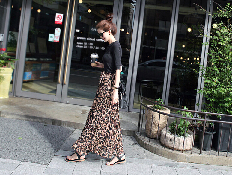 Fashion Dresses Girls Winter Leopard Print Long Semi Classy Chiffon - Coffee