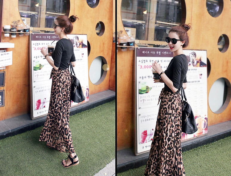 Fashion Dresses Girls Winter Leopard Print Long Semi Classy Chiffon - Coffee