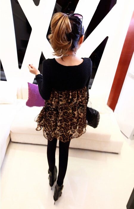 Fashion Dresses Ladies Leopard Print Chiffon Cotton Winter - Brown