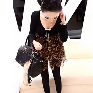 Fashion Dresses Ladies Leopard Print Chiffon Cotton Winter - Brown