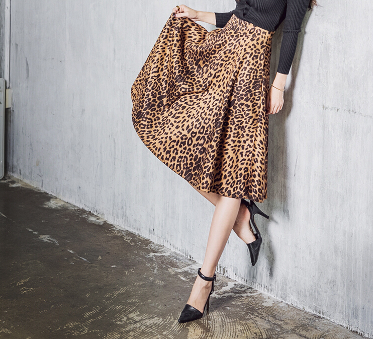 Fashion Dresses Ladies Leopard Print Sexy Knee Length Semi Leather - Brown
