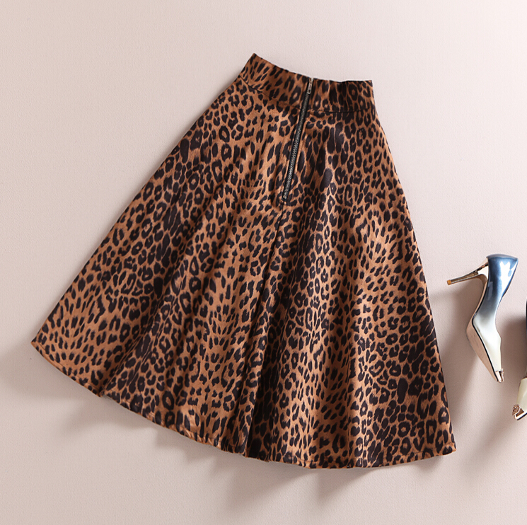 Fashion Dresses Ladies Leopard Print Sexy Knee Length Semi Leather - Brown