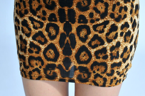 Fashion Dresses Ladies Leopard Print Sexy Short Semi Bodycon Plus Size - Brown