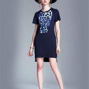 Fashion Dresses Summer Ladies Leopard Print Cotton Classy Short Knitted - Black