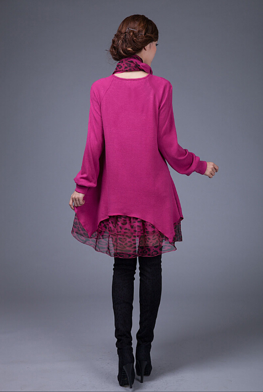 Fashion Dresses Winter Ladies Leopard Print Chiffon Plus Size Knitted - Rose