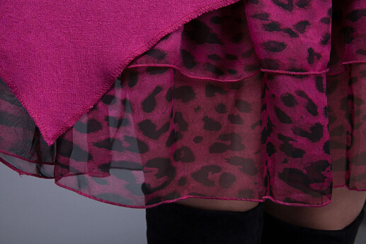 Fashion Dresses Winter Ladies Leopard Print Chiffon Plus Size Knitted - Rose