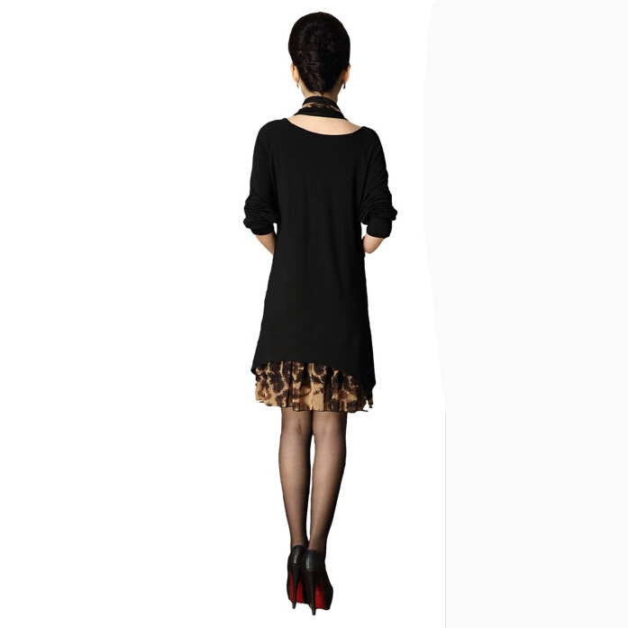 Fashion Dresses Winter Ladies Leopard Print Chiffon Plus Size Knitted Scarf - Black