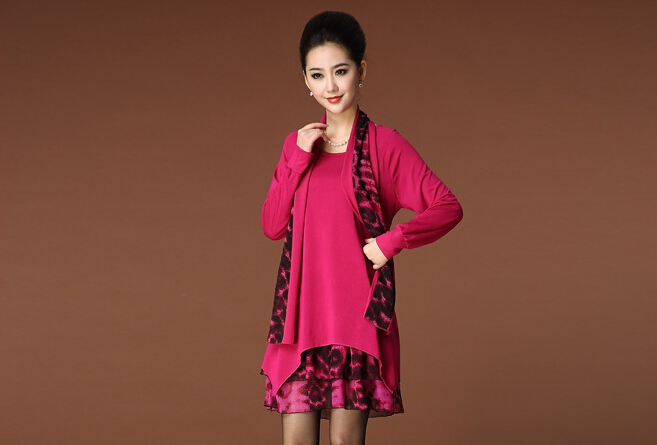 Fashion Dresses Winter Ladies Leopard Print Chiffon Plus Size Knitted Scarf - Rose