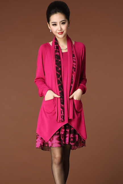 Fashion Dresses Winter Ladies Leopard Print Chiffon Plus Size Knitted Scarf - Rose