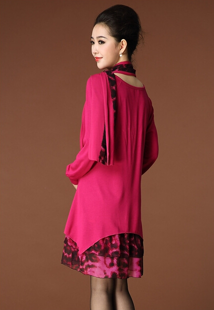 Fashion Dresses Winter Ladies Leopard Print Chiffon Plus Size Knitted Scarf - Rose