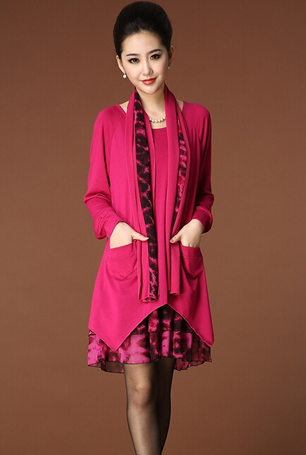Fashion Dresses Winter Ladies Leopard Print Chiffon Plus Size Knitted Scarf - Rose