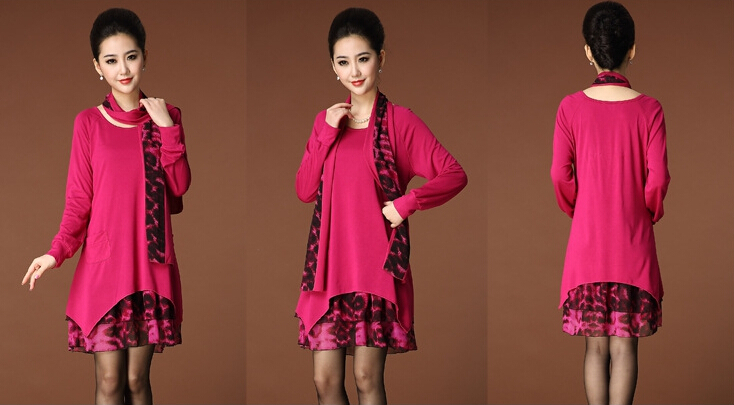 Fashion Dresses Winter Ladies Leopard Print Chiffon Plus Size Knitted Scarf - Rose