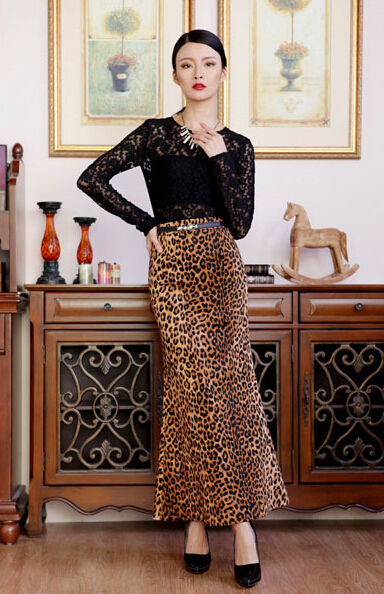 Fashion Dresses Winter Ladies Leopard Print Sexy Long Semi - Brown