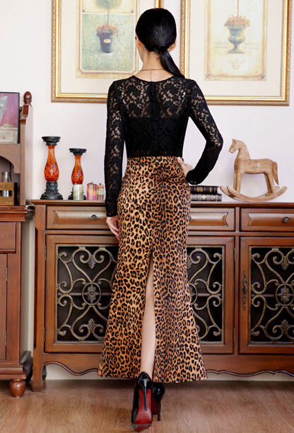 Fashion Dresses Winter Ladies Leopard Print Sexy Long Semi - Brown