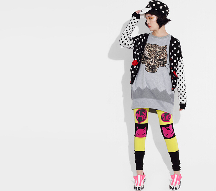 Fashion Dresses Winter Ladies Leopard Print Three-Quarter Sleeve Knitted House - White