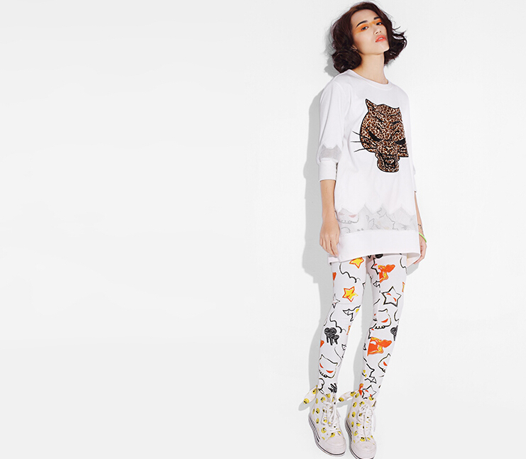 Fashion Dresses Winter Ladies Leopard Print Three-Quarter Sleeve Knitted House - White