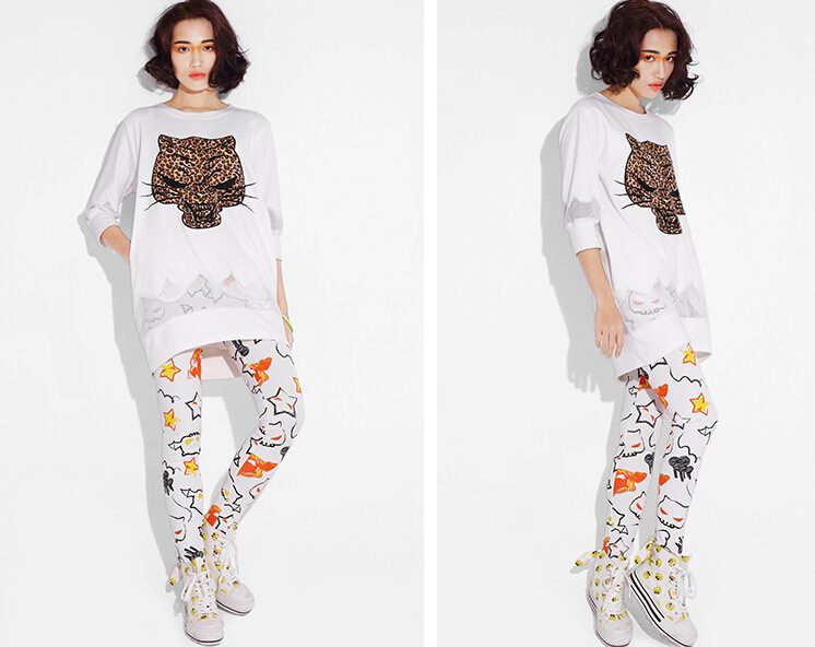 Fashion Dresses Winter Ladies Leopard Print Three-Quarter Sleeve Knitted House - White