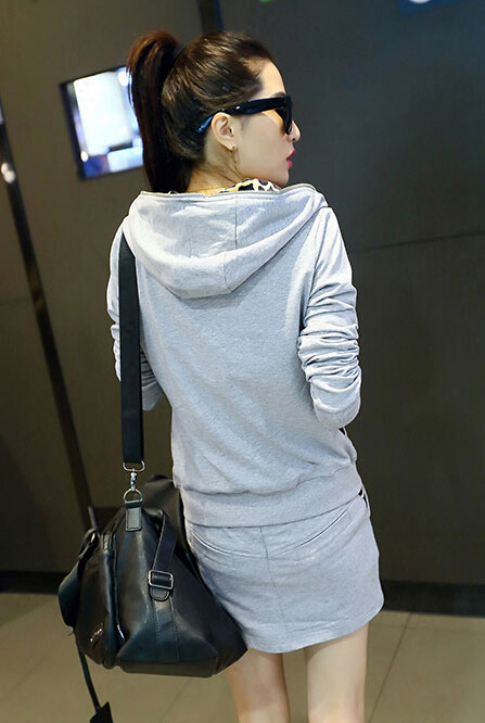 Fashion Dresses Women Winter Leopard Print Two Piece Zipper Long Sleeved - Grey