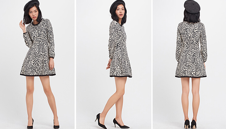 Funky Dresses Winter Ladies Leopard Print Printed Long Sleeved - White Black