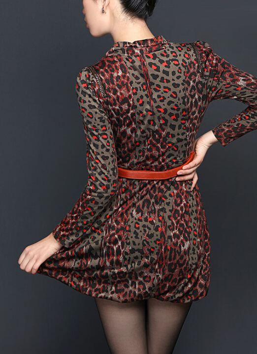 Funky Dresses Winter Ladies Leopard Print Tunic Printed Long Sleeved - Grey