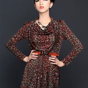 Funky Dresses Winter Ladies Leopard Print Tunic Printed Long Sleeved - Grey