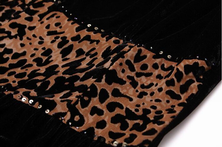 Funky Dresses Winter Ladies Leopard Print Velvet Knee Length - Black
