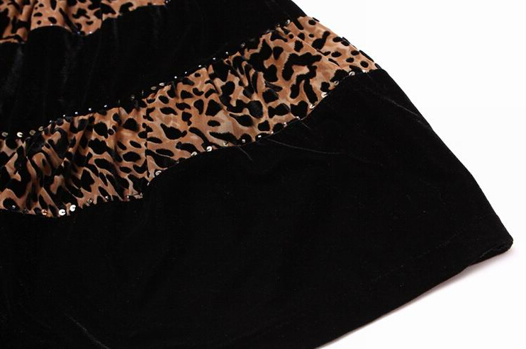 Funky Dresses Winter Ladies Leopard Print Velvet Knee Length - Black