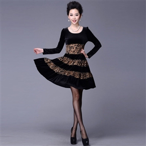 Funky Dresses Winter Ladies Leopard Print Velvet Knee Length - Black