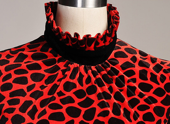 Funky Dresses Winter Ladies Leopard Print Velvet Long Plus Size - Black Red