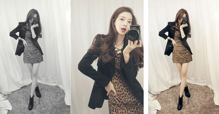 Funky Dresses Women Winter Leopard Print Knee Length Sexy Glamorous - Brown